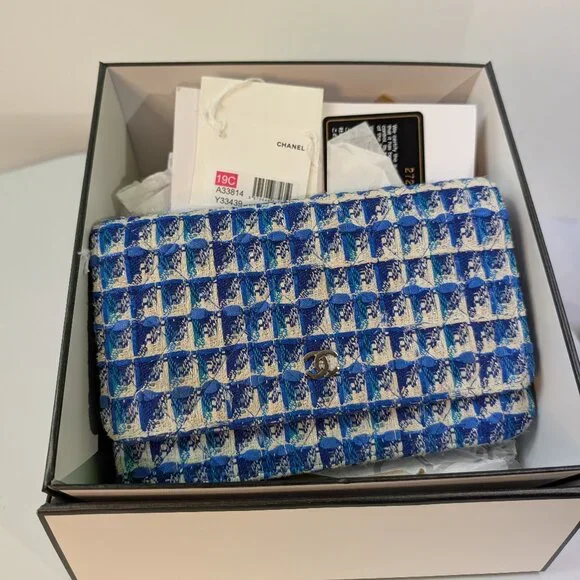 Chanel Blue and White Tweed Wallet on Chain (WOC) with "Lifebuoy" Charm - Picture 16 of 16